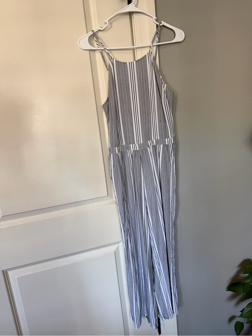 Hollister Gray & White Striped Sleeveless Jumpsuit